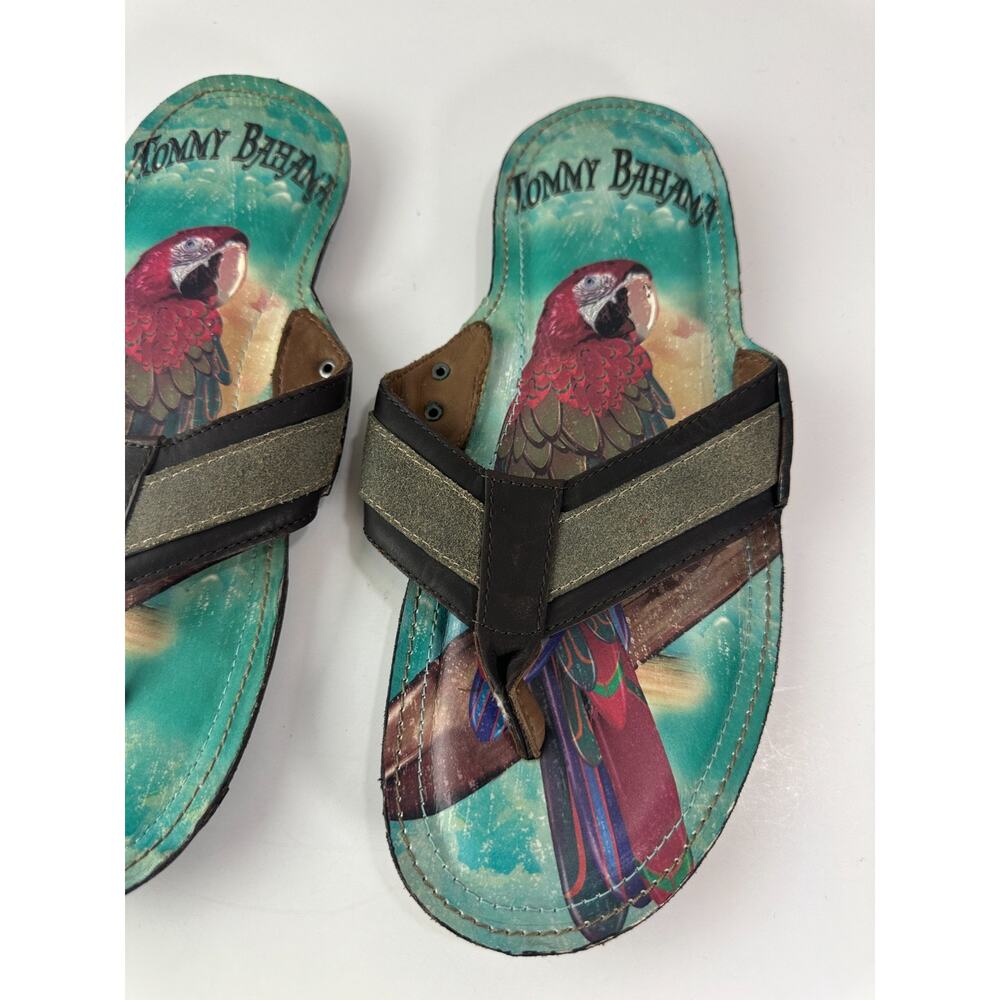 Tommy Bahama Samoa Parrot Beach Vibes Leather Sandals Men's Size 8 M Flip Flops - Picture 3 of 14